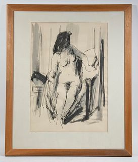 STUDIO INK SKETCH OF A FEMALE NUDE, UNSIGNED