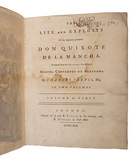 THE TWO-VOLUME 1742 JERVAS EDITION OF DON QUIXOTE, IN ORIGINAL BINDING WITH PRINTS INTACT
