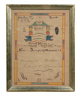 EARLY 19TH C. CALLIGRAPHY MASONIC CERTIFICATE, FRAMED