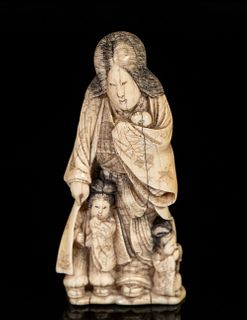 19TH C. JAPANESE IVORY OKIMONO OF A MOTHER