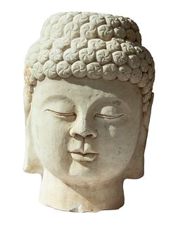 LIFE-SIZED JAPANESE MARBLE HEAD OF BUDDHA