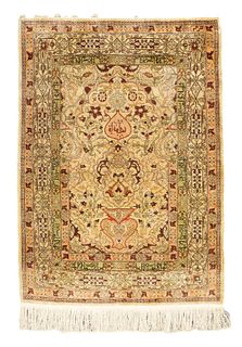 Antique Turkish Silk Hereke Rug, 2'8" x 3'8" (0.81 x 1.12 m)