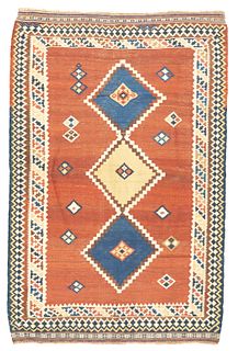 Antique Qashqai Kilim Rug, 5'3" x 7'10" (1.60 x 2.39 m)