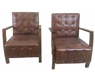 PAIR OF DAVENPORT TUFTED LEATHER CHAIRS