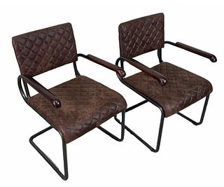 FOUR FERMO VINTAGE BROWN ARMCHAIRS