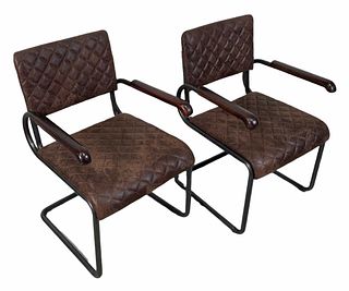 TWO FERMO VINTAGE BROWN ARMCHAIRS