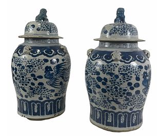 PAIR OF CHINESE PORCELAIN BLUE AND WHITE JARS