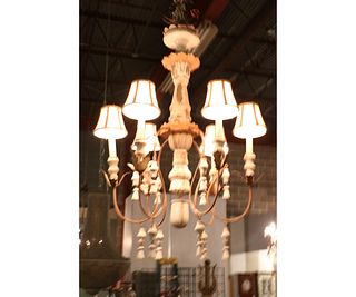 ITALIAN CARVED & WHITEWASHED WOODEN CHANDELIER