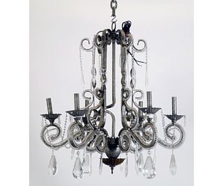 METAL AND BEADED GLASS CHANDELIER