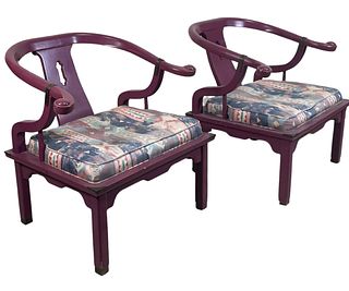 LOT OF THREE ORIENTAL CURVED ARMCHAIRS