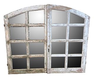 ANTIQUE FRAMED MIRRORED TWO PIECE WINDOWS