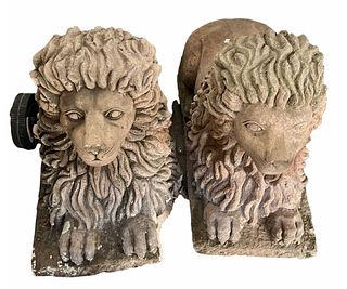 PAIR OF STONE CARVED LIONS