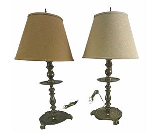 PAIR OF ANTIQUE BRASS TABLE LAMPS