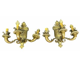 PAIR OF CIRCA 1900's BRASS WALL SCONCES