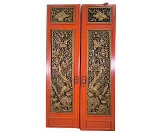 PAIR OF CHINESE TASTE CARVED & GILDED DOORS