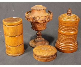 LOT OF FOUR 19th C. ENGLISH TREENWARE PIECES