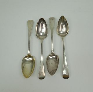 (4) Early 19th C. English Silver Serving Spoons.