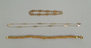 (2) 14K Yellow Gold Bracelets & a Necklace.