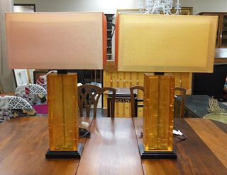 Pair of Modernist Orange Acrylic Table Lamps.