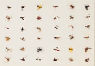 Peter Corbin Print and 36 Framed Flies
