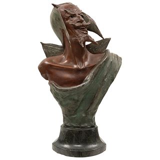 ALESS. MORELLI   ITALIA, SIGLO XIX BUSTO DE MEFISTÓFELES  Fundición en bronce   Firmado y fechado: Aless. Morelli 1895 Det...