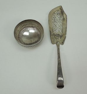 English Silver Fish Serving Knife and a Dish.