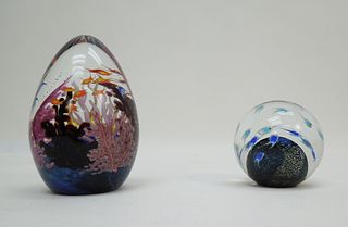 (2) Cathy Richardson Art Glass Paperweights.