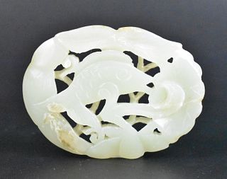 Chinese White Jade Carved Fish Plaque, Ming D.