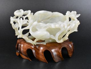 Chinese White Jade Carving of Libation Cup, Ming D