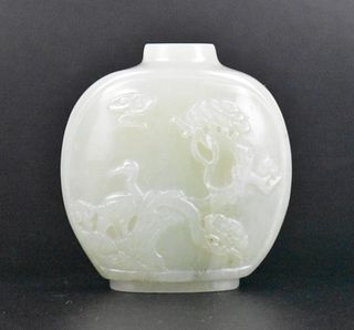 Chinese Jade Carved Snuff Bottle w/ Deer & Crane