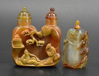 Two Chinese Carved Agate Snuff Bottles,Qing D.