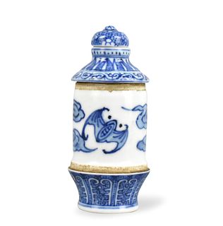 Chinese Blue & White Snuff Bottle w/ Bats, 18th C