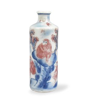 Chinese Blue & Copper Red Monkey Snuff Bottle,Qing
