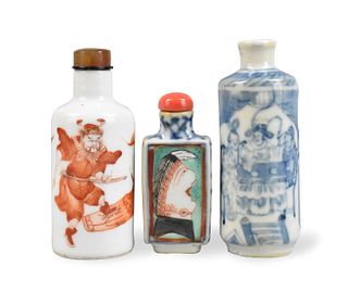 3 Chinese Porcelain Snuff Bottle w/ Figures,19th C