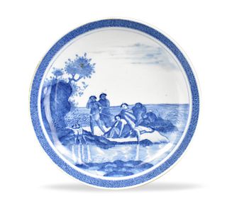 Dutch Market Blue &White Mythological Plate,18th C
