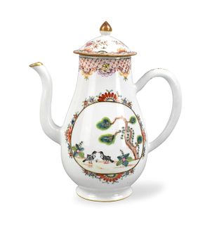 Chinese Export Enamel Tea Pot w/ Pigeon,Qianlong P