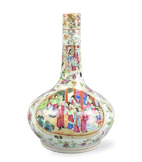 Chinese Rose Medallion Vase w/ Figures,19th C.