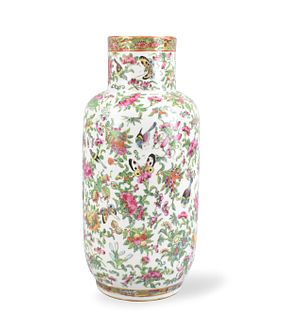 Chinese Rose Medallion Butterfly Vase,19th C.