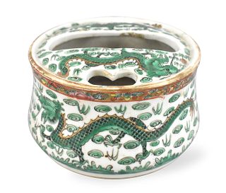 Chinese Canton Glazed Green Dragon Inkwell,19th C.
