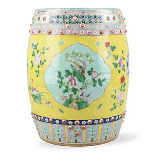 Chinese Yellow Famille Rose Garden Stool,19th C.