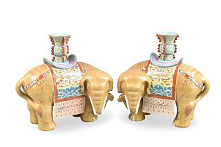 Pair of Large Chinese Famille Rose Elephant,19th C