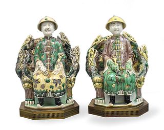 Pair Chinese Sancai Glazed Emperor Figures,19th C.