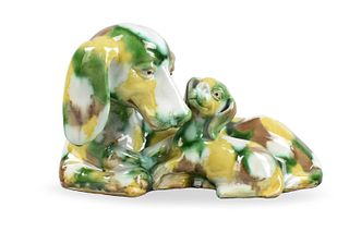 Chinese Sancai Glazed Dog & Puppy Figure,ROC P.