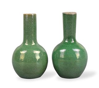 2 Chinese Chinese Green Glazed Globular Vas,19th C