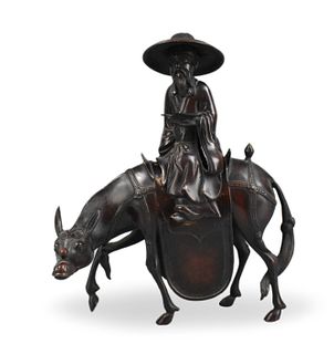 Chinese Bronze Scholar Riding on Donkey,18th C.