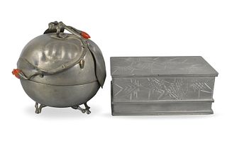 2 Chinese Swatow Pewter Covered Boxes, ROC Period