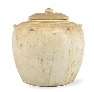 Chinese White Glazed Lotus Covered Jar, Tang D.