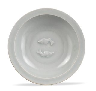 Chinese Longquan Celadon Twin Fish Plate,Song D.