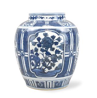 Chinese Blue & White Floral Jar, Late Ming D.