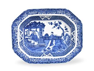 Chinese Export Blue & White Tray w/ Figure,18th C.